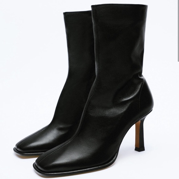 Zara black heeled ankle boots size 8 red. 2118/810 - Picture 1 of 10